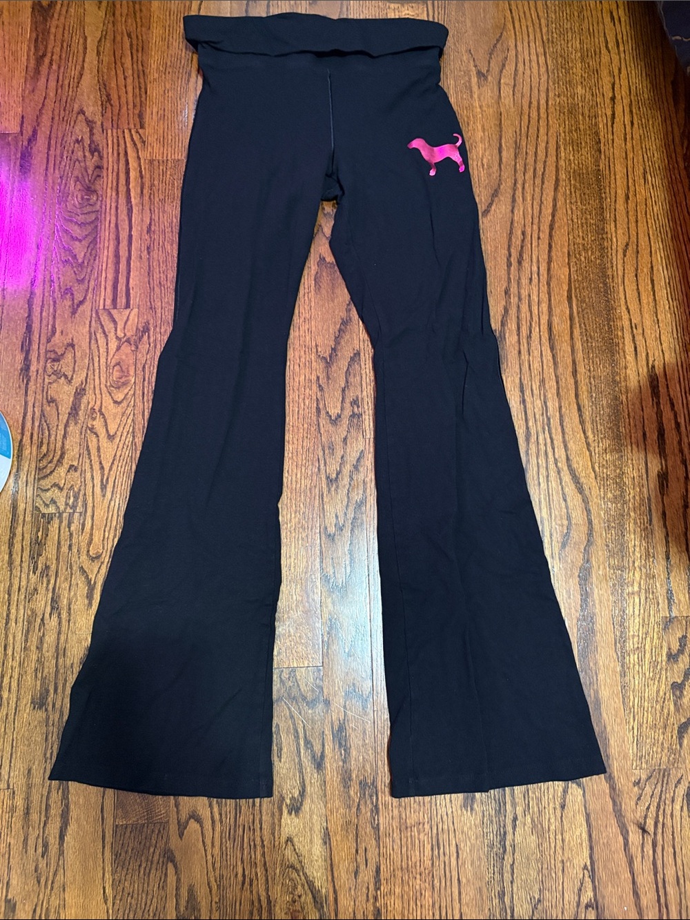 PINK Victoria's Secret Black Kids Flared Sweatpants with Pink Dog Logo